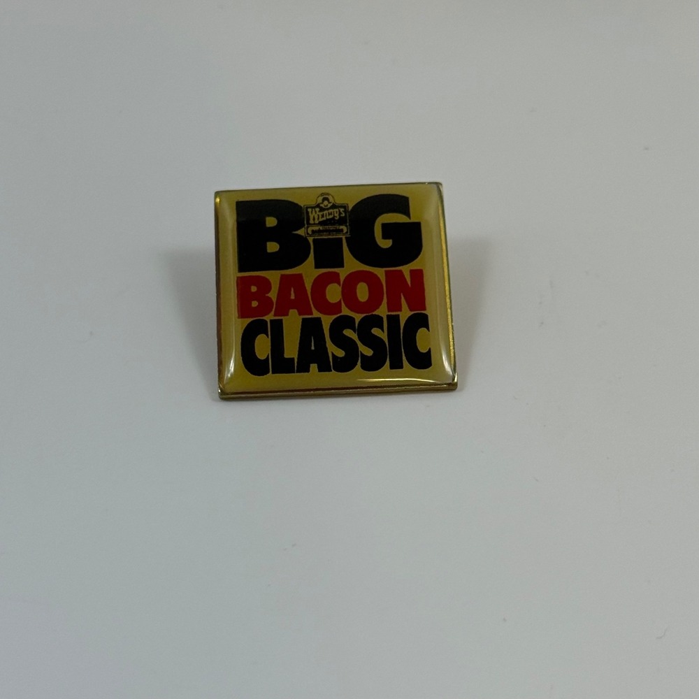 Vintage Wendys Big Bacon Classic Burger Lapel Pin Gold Tone Square 90's